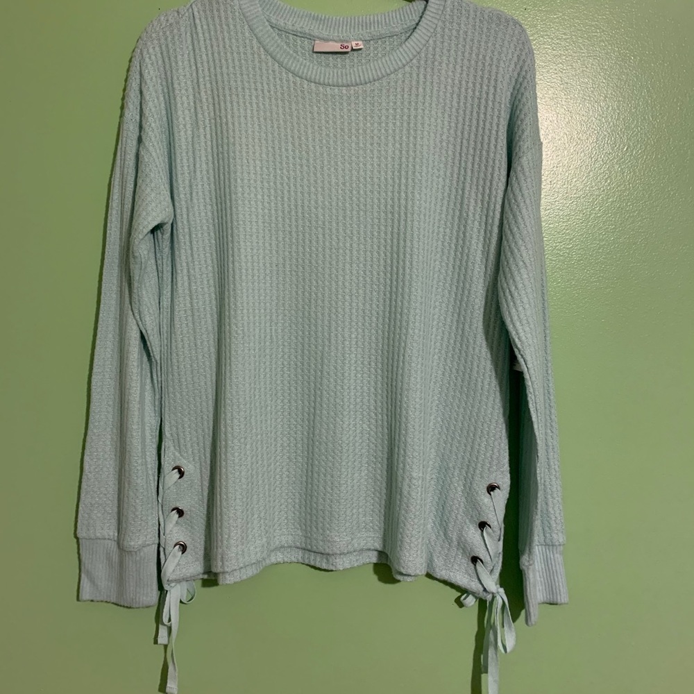Blue long sleeve thin sweater/shirt.